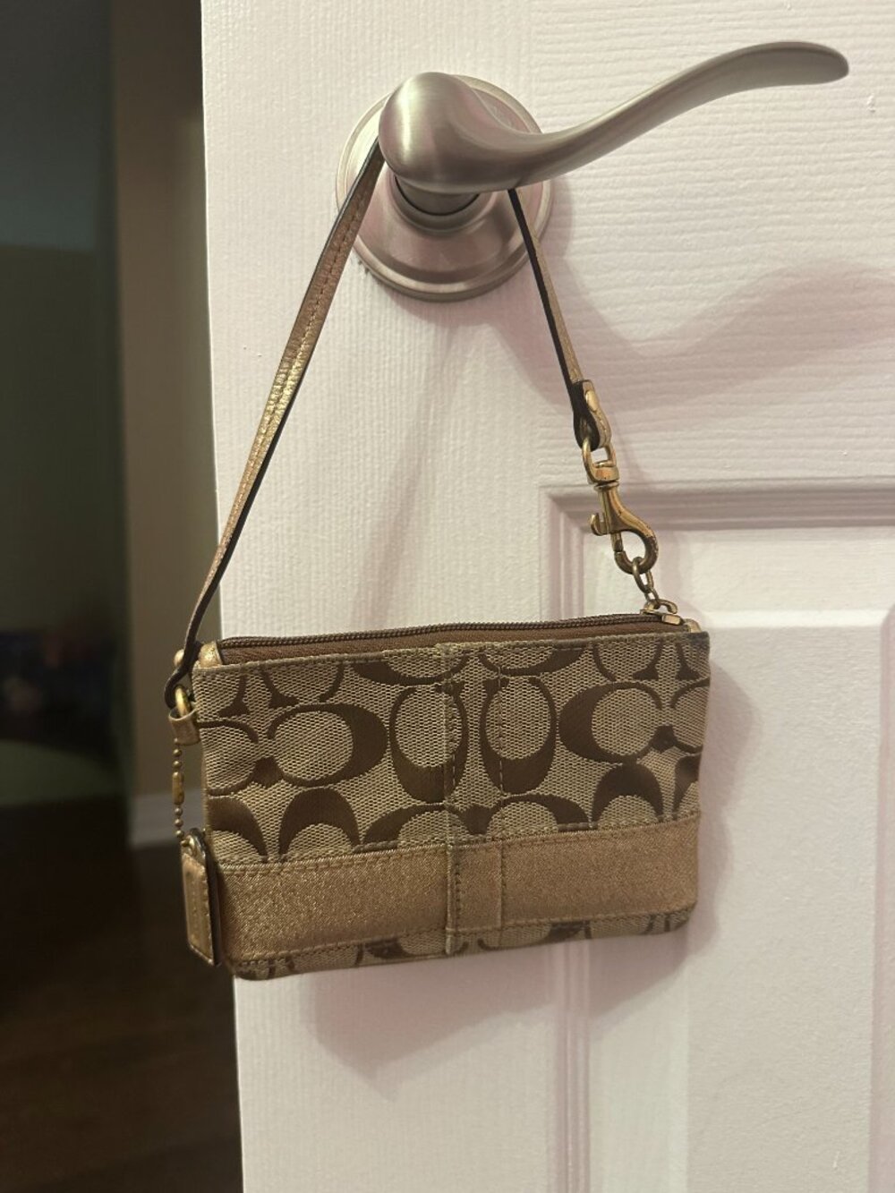 COACH Vintage Y2K Signature C Monogram Wristlet Metallic Bronze Trim